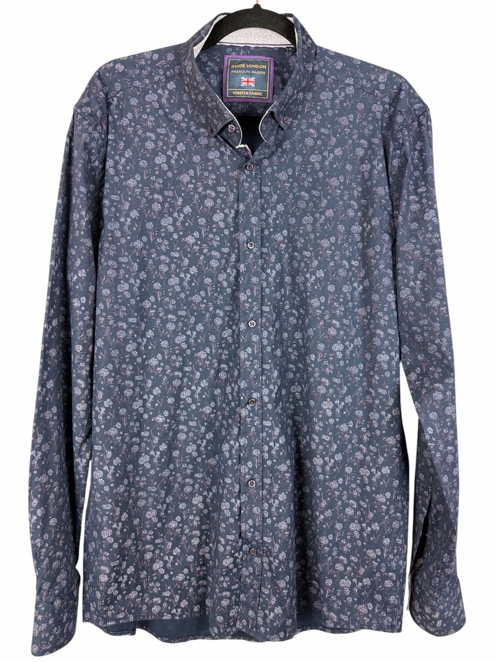 Guide London Premium Range Men’s XL Floral Button-Up Shirt Stretch Cotton Navy